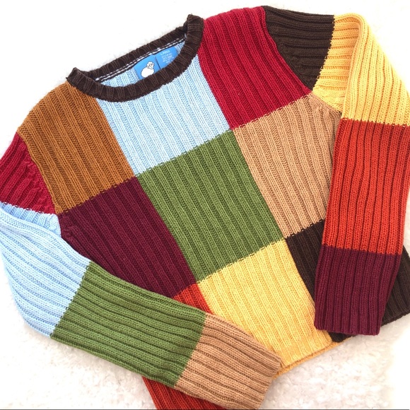 Vtg 9s Chunky Knit Colorblock Sweater 